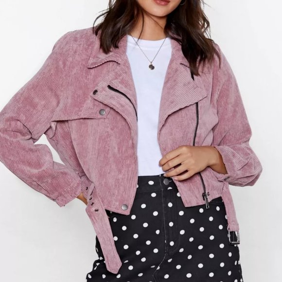 Nasty Gal Jackets & Blazers - K.Zell by Nasty Gal Pink Before You Act Corduroy Moto Jacket